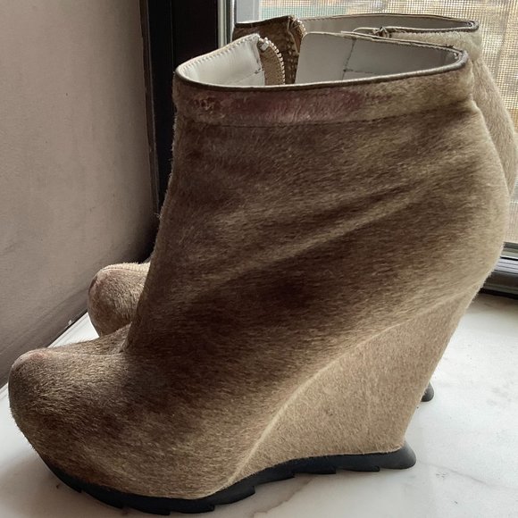 CAMILLA SKOVGAARD Hair On High Heeled Wedge Platform Ankle Boots